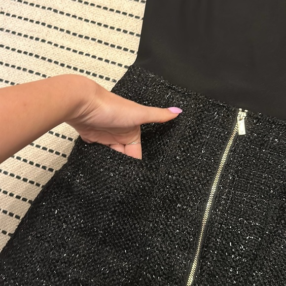 Marciano High Neck Black Dress with Zipper sparkly Tweed Bottom - Picture 6 of 6